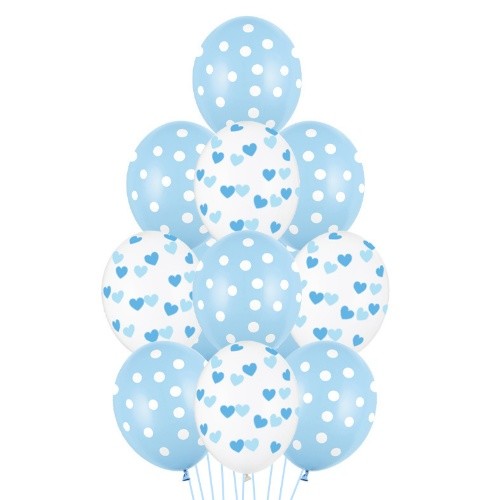 Balonkový buket puntíky a srdíčka modrý - 12 ks
