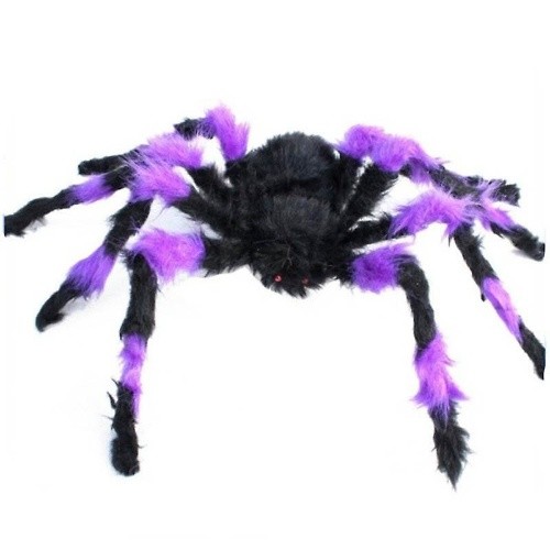 Halloweenská dekorace - pavouk velký  černo - fialový -  75 cm