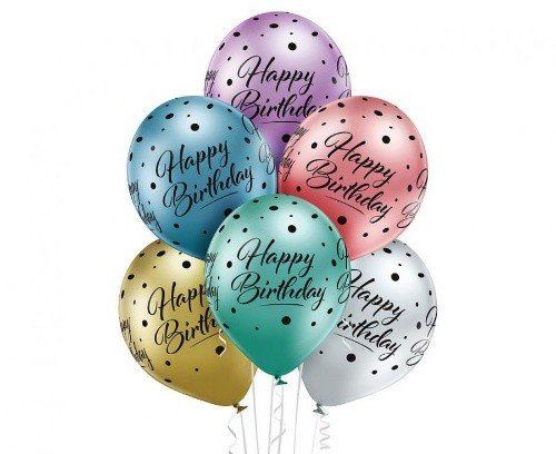 Latexové balonky Happy Birthday - chromové 6 ks