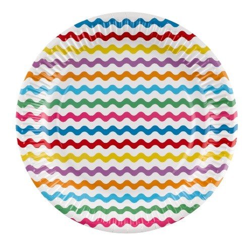 Papírové talíře barevné vlnky 23 cm - 8 ks