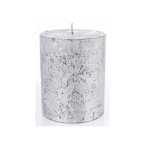 Svíčka Rustikální stříbrná metalická - 10 x 7 cm