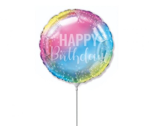 Balónky na tyčku Duhový - Happy Birthday 23 cm - 5 ks