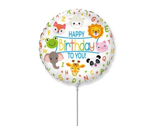 Balónky na tyčku Zvířátka - Happy Birthday 23 cm - 5 ks
