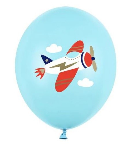 Balónky s potiskem 30 cm, Letadlo, pastelově modrá - 50 ks