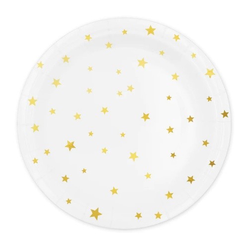 EKO Papírové talíře - bílé se zlatými hvězdičkami 23 cm - 6 ks