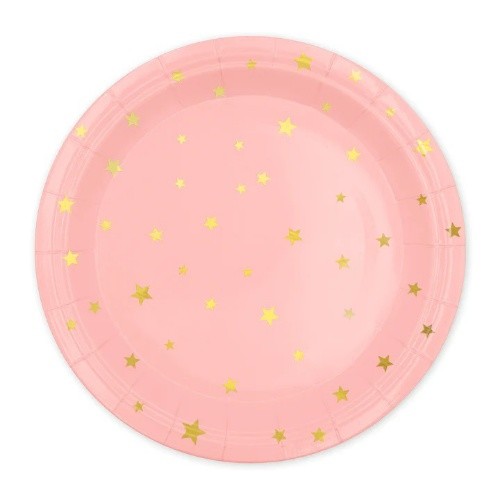 EKO Papírové talíře - růžové se zlatými hvězdičkami 18 cm - 6 ks