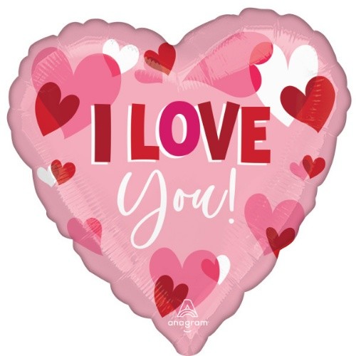 Foliový balonek Jumbo růžové srdce - I love you 71 cm