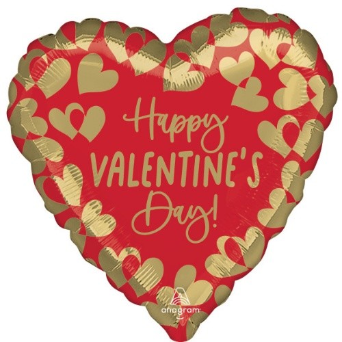 Foliový balonek Jumbo zlaté srdce - Happy Valentine's Day 71 cm