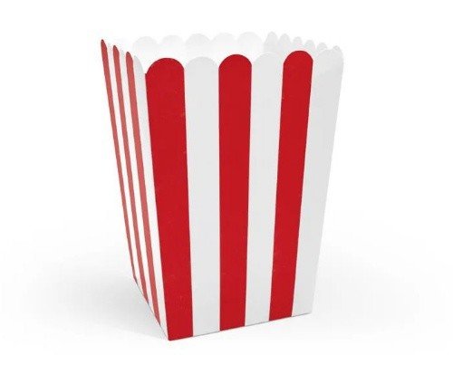 Krabičky na popcorn červeno-bílé - 6 ks