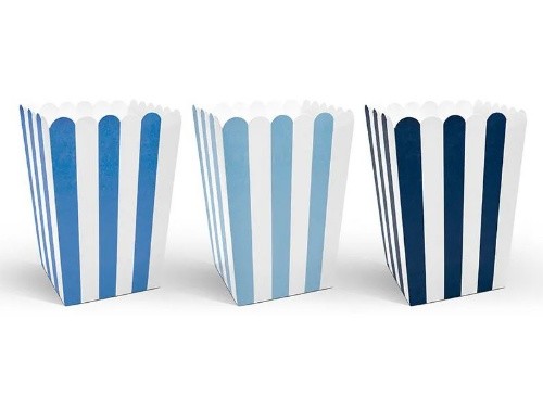 Krabičky na popcorn modro-bílé - 6 ks