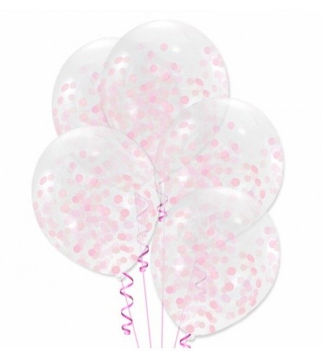 Průhledné balonky se světle růžovými konfetami, 30 cm - 5 ks