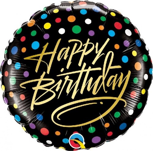 Foliový balonek černý s puntíky - Happy Birthday - 45 cm