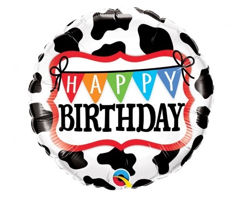 Foliový balonek kravský vzor - Happy Birthday - 45 cm