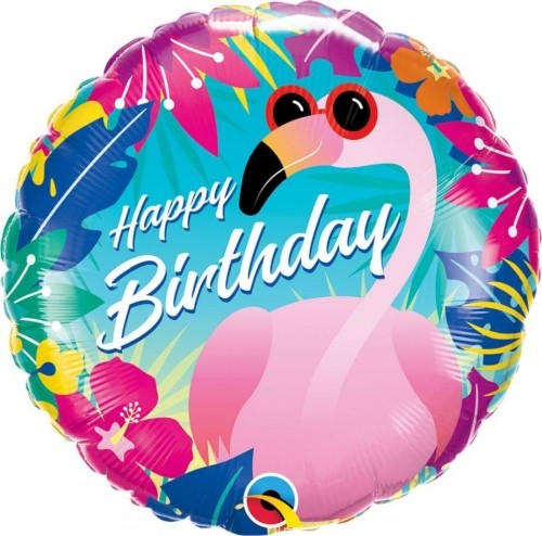 Foliový balonek Plameňák Happy Birthday 45 cm - Qualatex