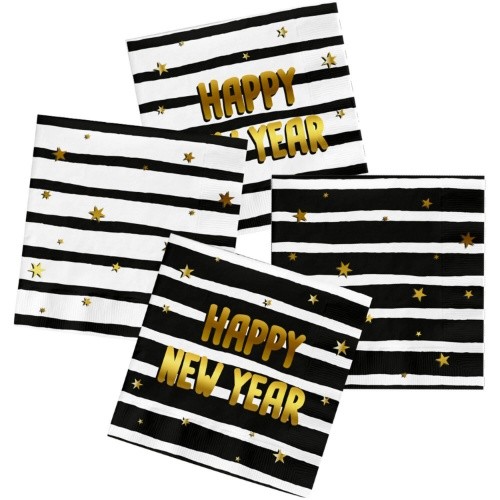 Papírové ubrousky - pruhované Happy New Year 20 ks