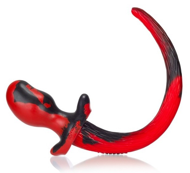 Anální kolík - psí ocásek OB černo-červený M (9,5 x 5 cm)