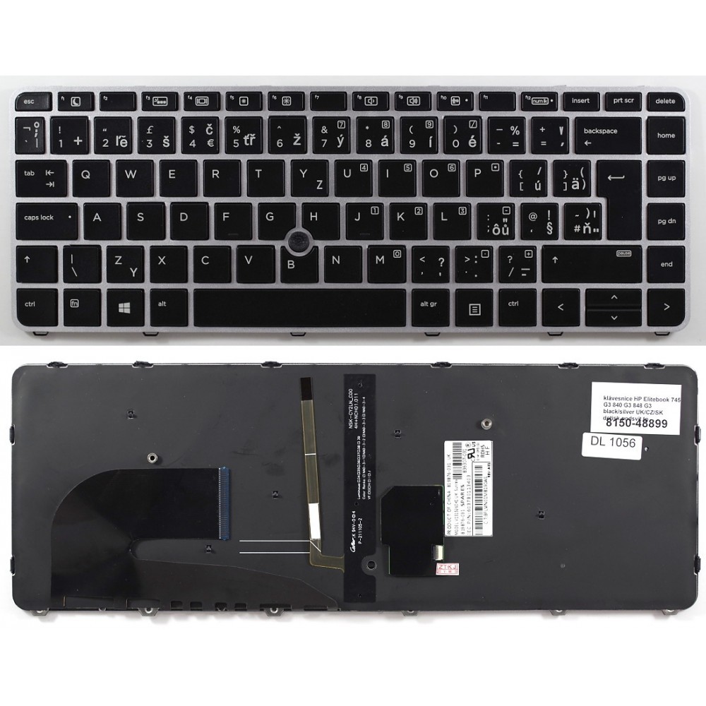 česká klávesnice HP Elitebook 745 G3 G4 840 G3 G4 848 G3 G4 černá/stříbrná UK/CZ/SK dotisk podsvit touchpoint