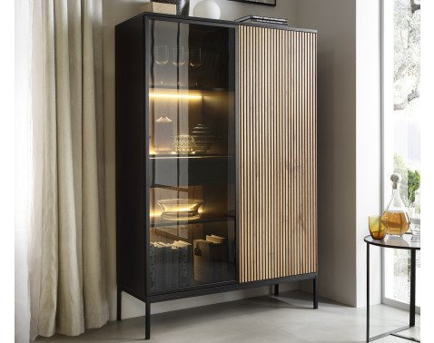 Vitrína Sento, černá/dub wotan, s osvětlením