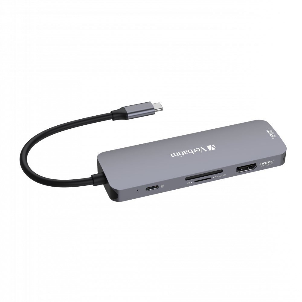 VERBATIM Hub USB-C Pro Multiport 8 Port, 3x USB 3.2, 1x USB-C, 2xHDMI, microSD/SD, šedá