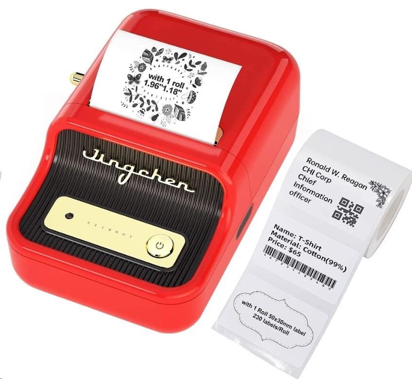 BAZAR - Niimbot Tiskárna štítků B21S Smart, červená + role štítků 210ks - Poškozený obal (Komplet)