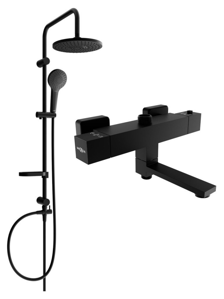 MEXEN/S Erik sprchový sloup včetně sprchové termostatické baterie Cube, černá 77910205-70