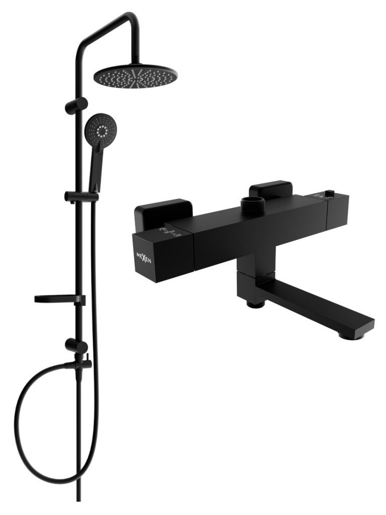 MEXEN/S Carl sprchový sloup včetně sprchové termostatické baterie Cube, černá 77910240-70