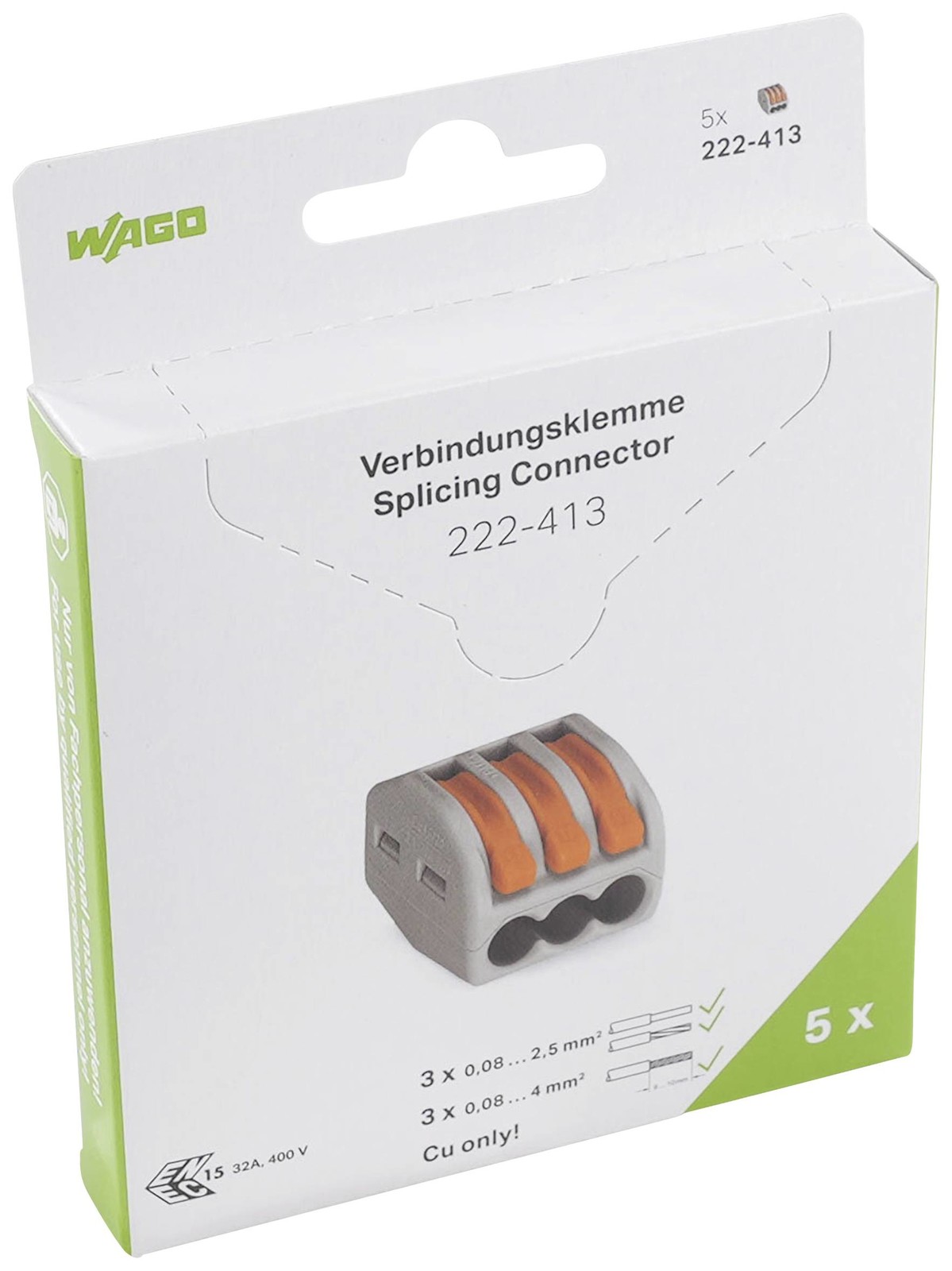 WAGO 222 222-413 kabelová svorka, PIN: 3, 400 V/AC, 32 A, 5 ks