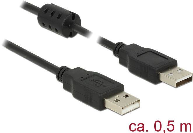 Delock USB kabel USB 2.0 USB-A zástrčka, USB-A zástrčka 0.50 m černá s feritovým jádrem 84888