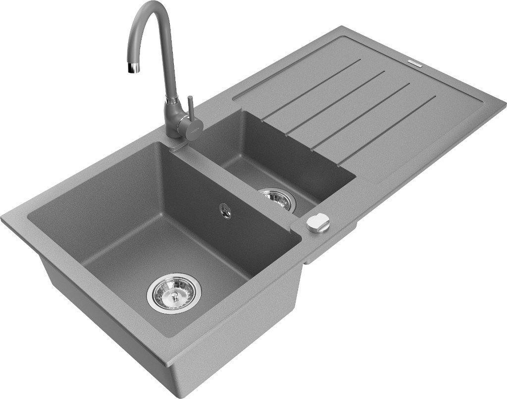 MEXEN/S Andres granitový dřez s odkapávačem včetně baterie Telma, šedá 6515-71-670200-71