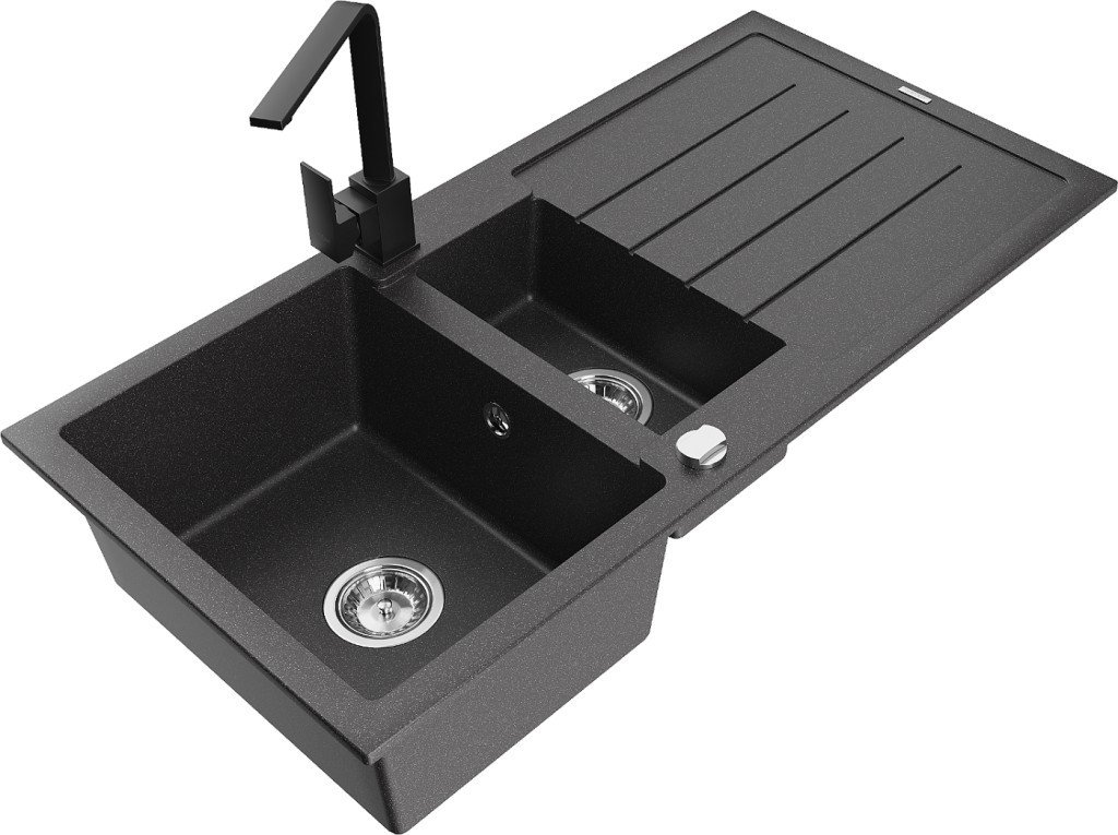 MEXEN/S Andres granitový dřez s odkapávačem včetně baterie Rita, černá nakrapiany 6515-76-670300-70