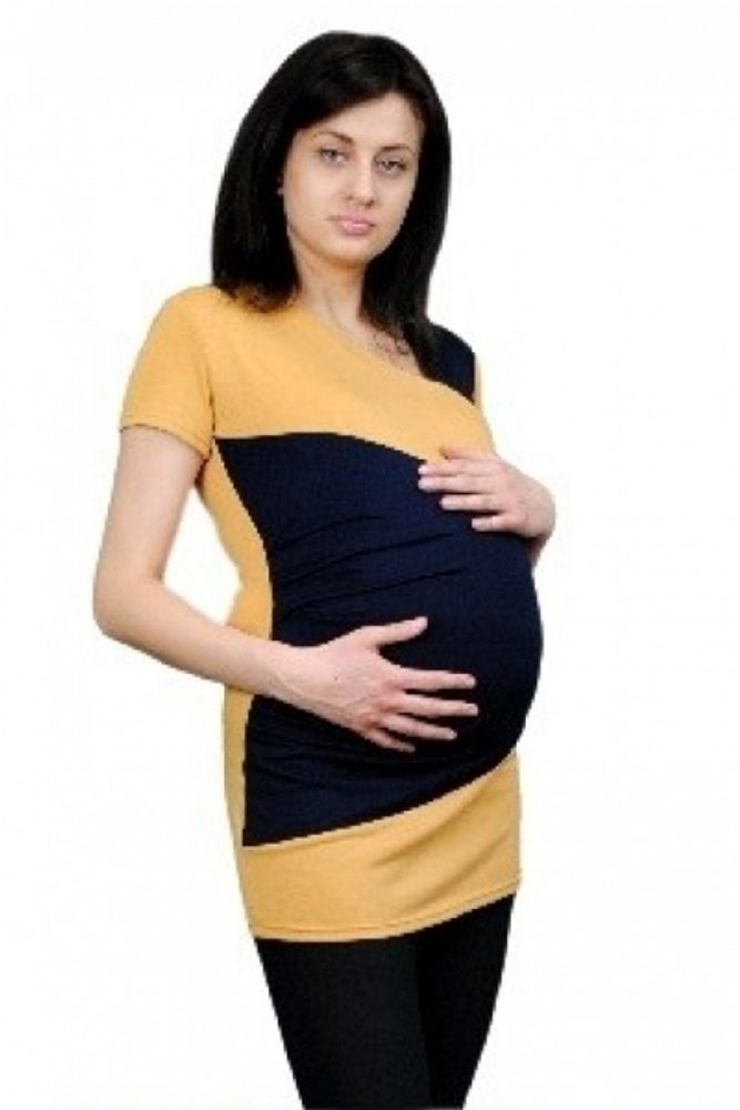 Be MaaMaa Těhotenská tunika s asymetrickým výstřihem - hořčicová