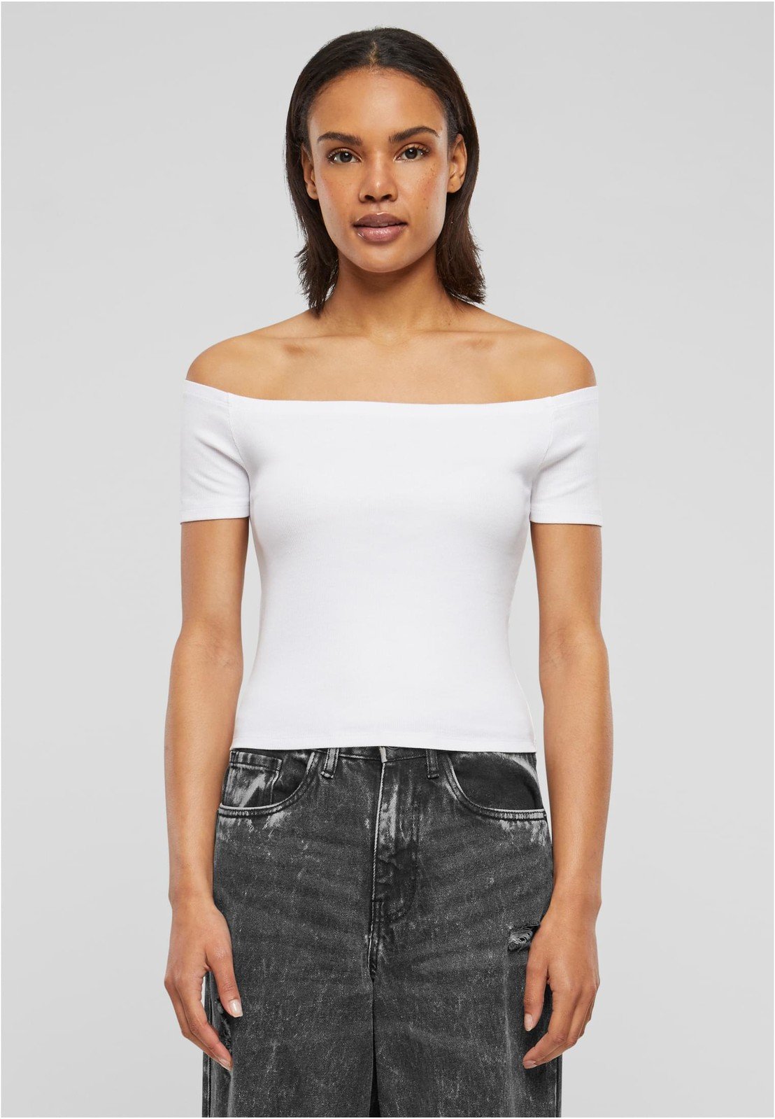 Dámské tričko Organic Off Shoulder Rib - bílé