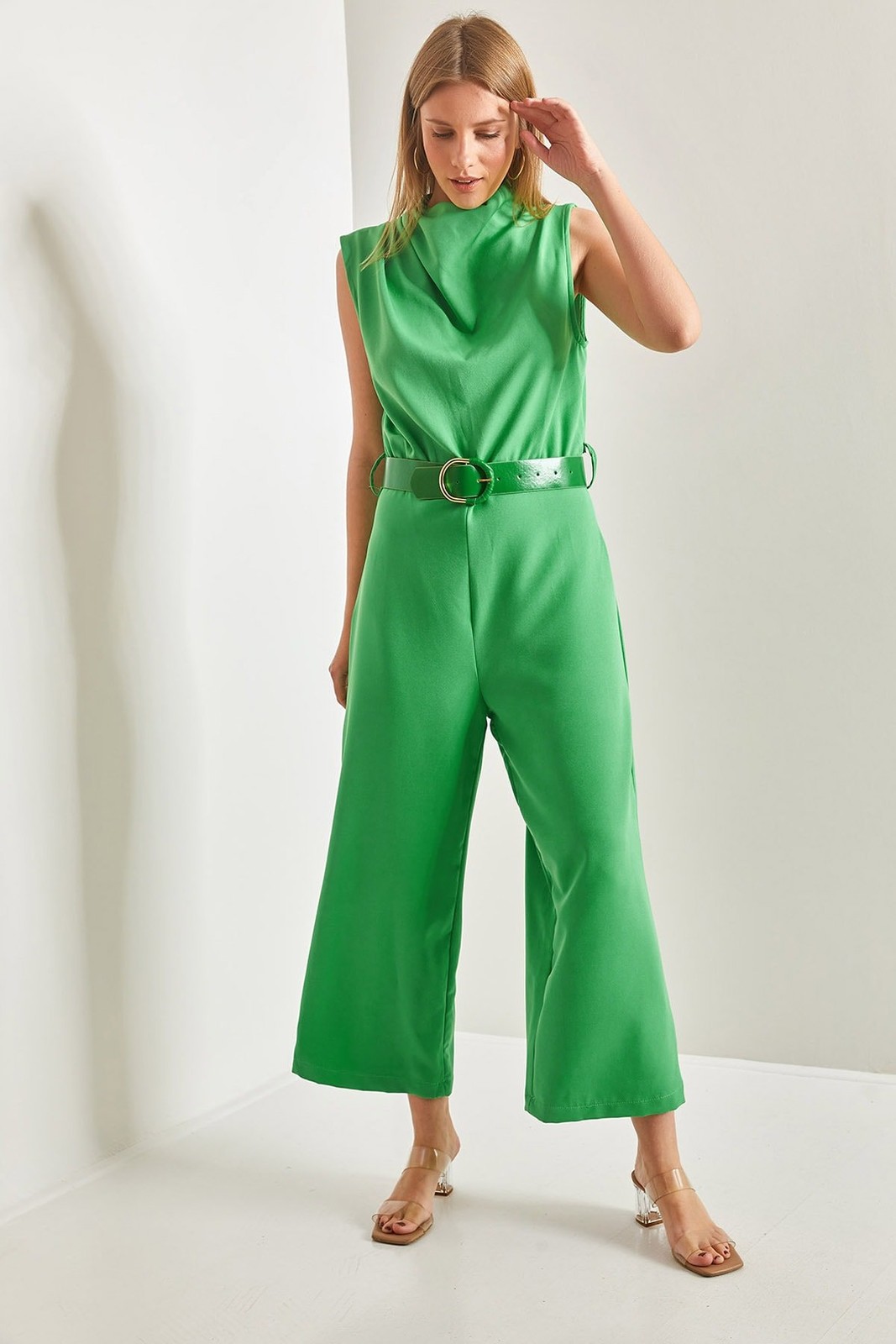 Bianco Lucci Women's Belted Turndown Collar Jumpsuit