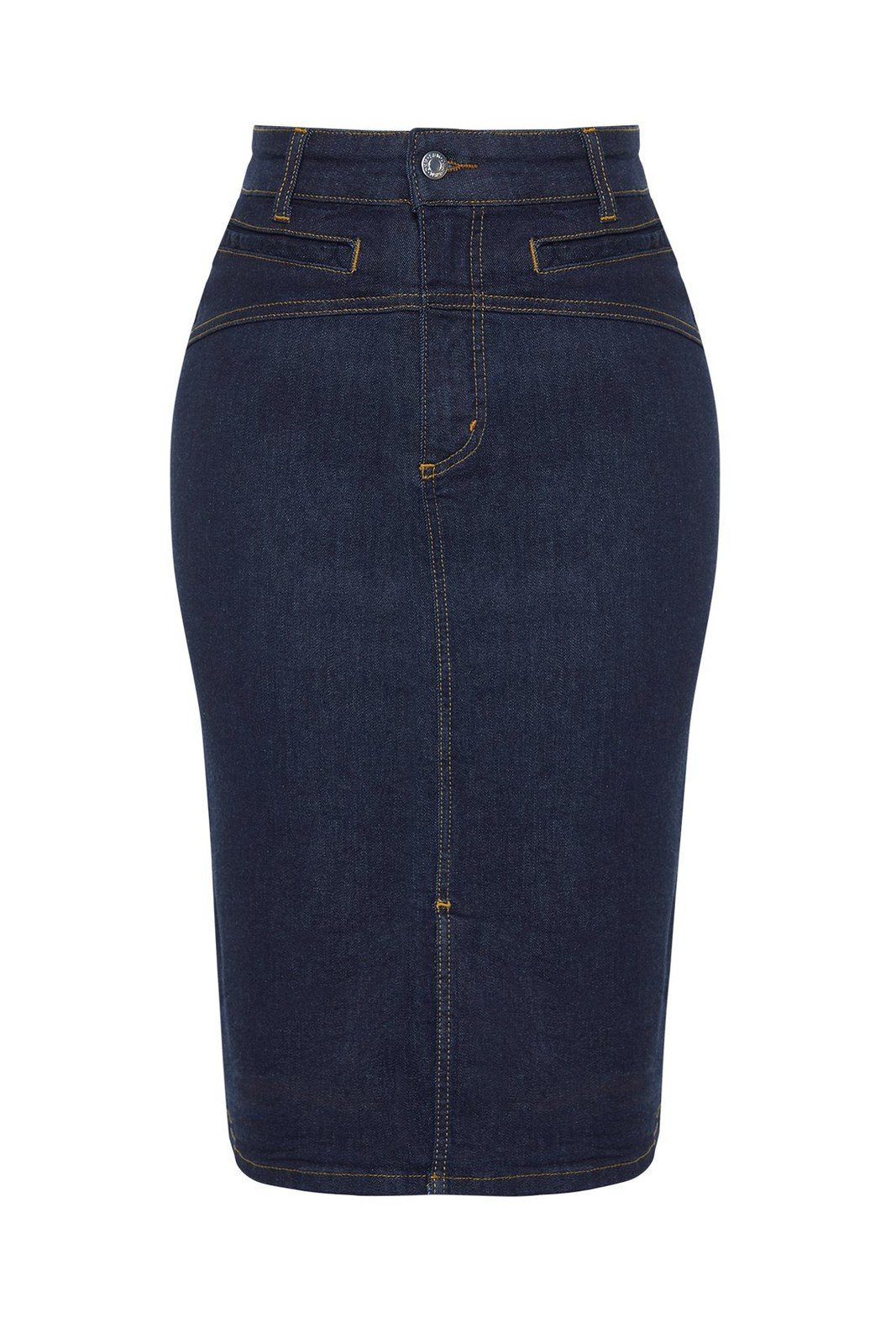Trendyol Curve Dark Blue Slit Mini Pencil Denim Skirt