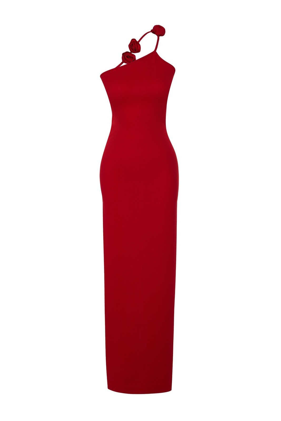 Trendyol Limited Edition Red Rose Detailed Body Fitted Evening Long Evening Dress