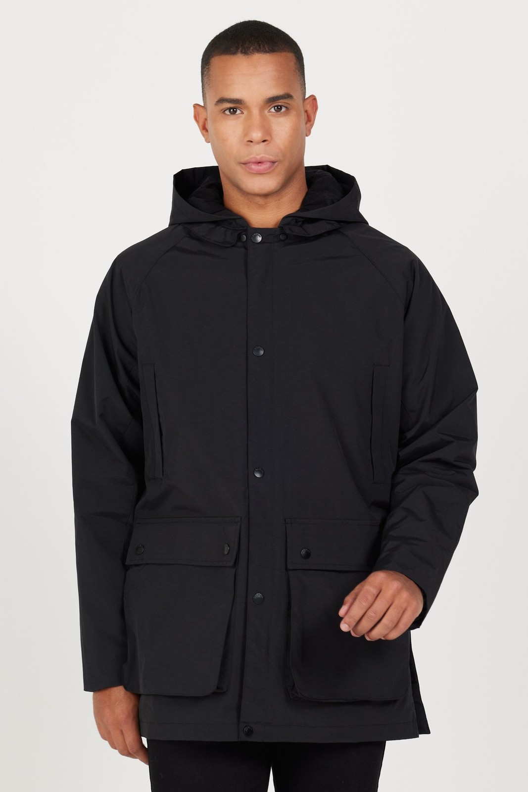 AC&Co / Altınyıldız Classics Men's Black Hooded Stand Collar Standard Fit Warm Windproof Coat