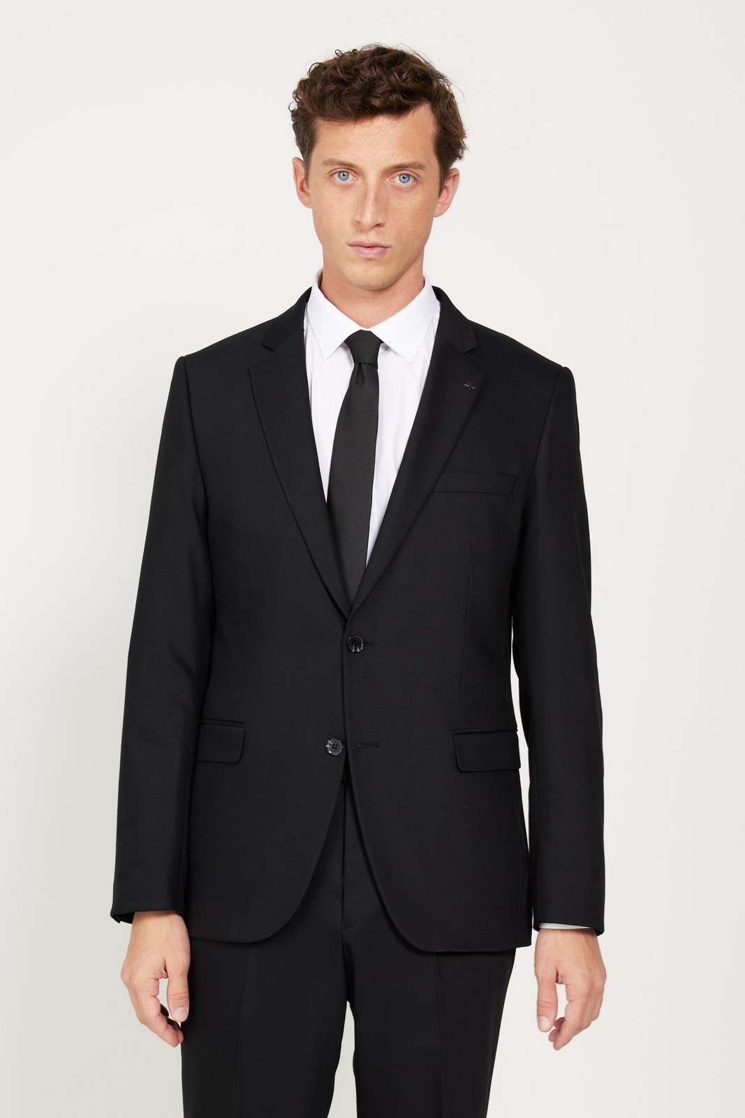 ALTINYILDIZ CLASSICS Men's Black Regular Fit Wide Cut Mono Collar Dobby Suit