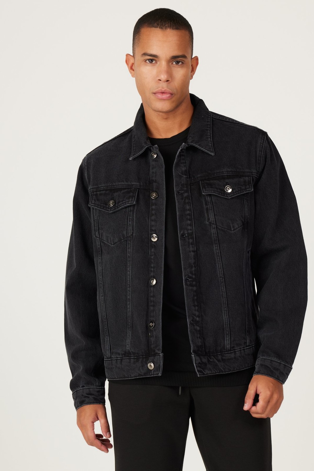 AC&Co / Altınyıldız Classics Men's Anthracite Standard Fit Regular Cut 100% Cotton Denim Jean Jacket