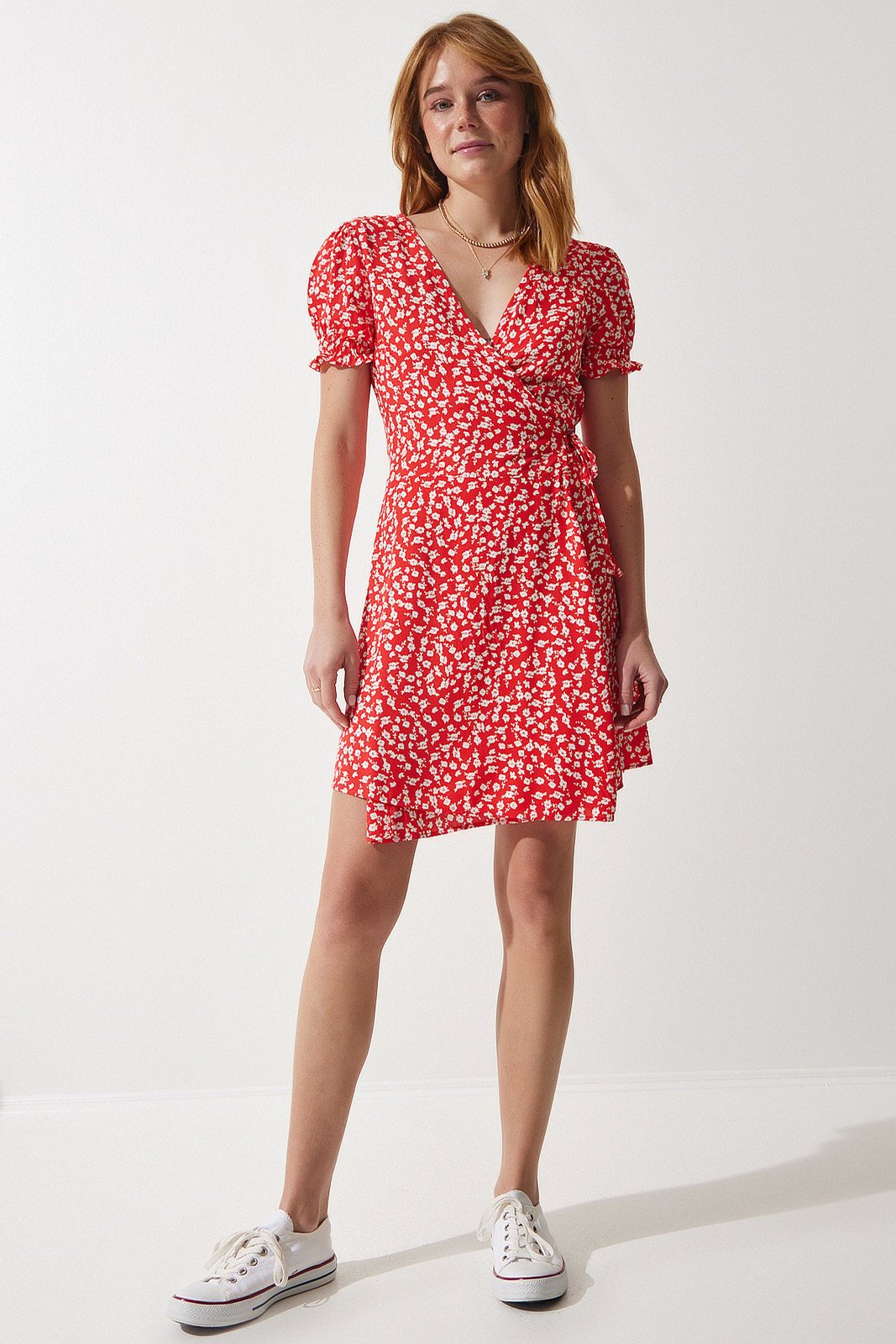 Happiness İstanbul Women's Orange Patterned Viscose Woven Dress