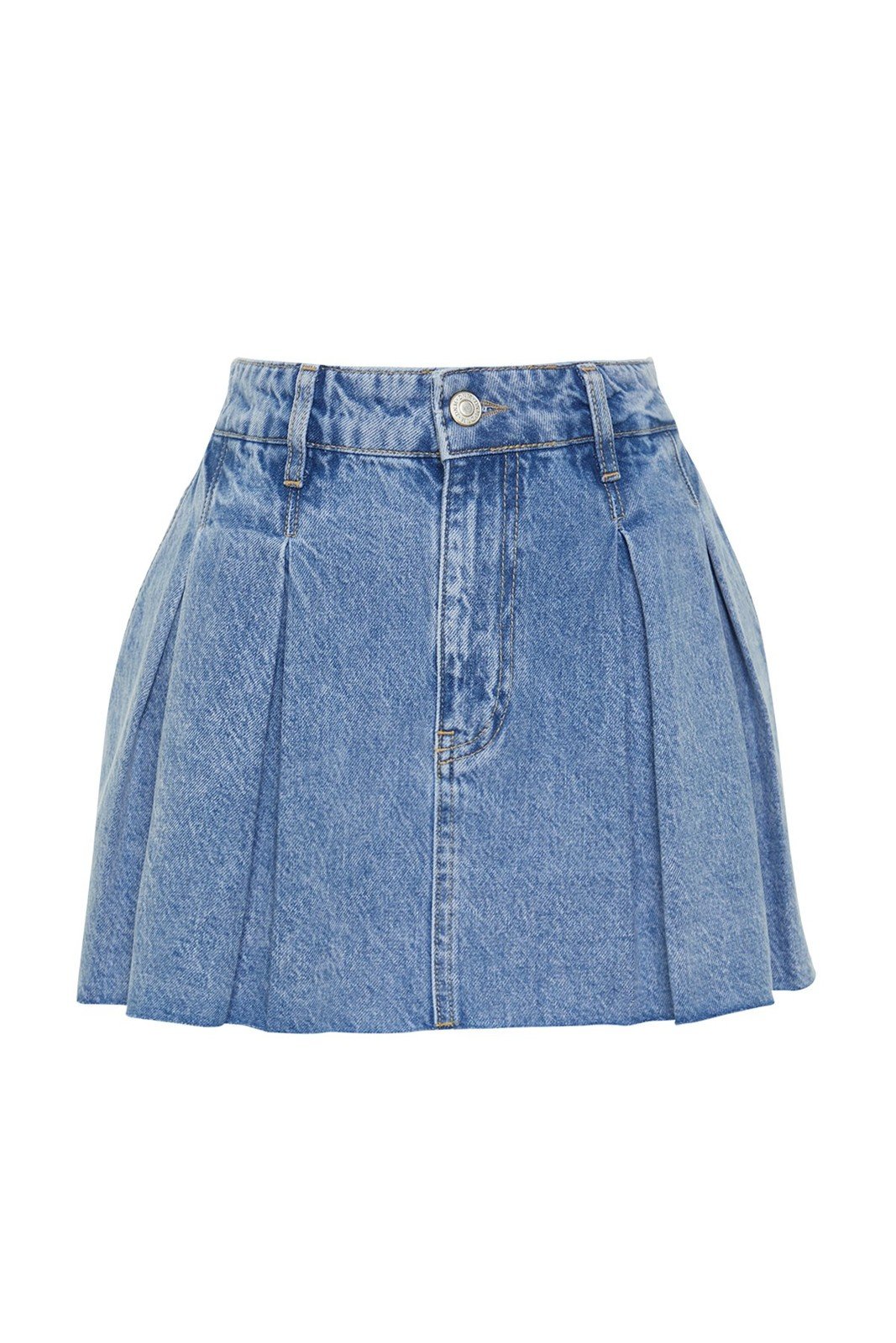 Trendyol Blue Pleated Low Waist Mini Denim Skirt