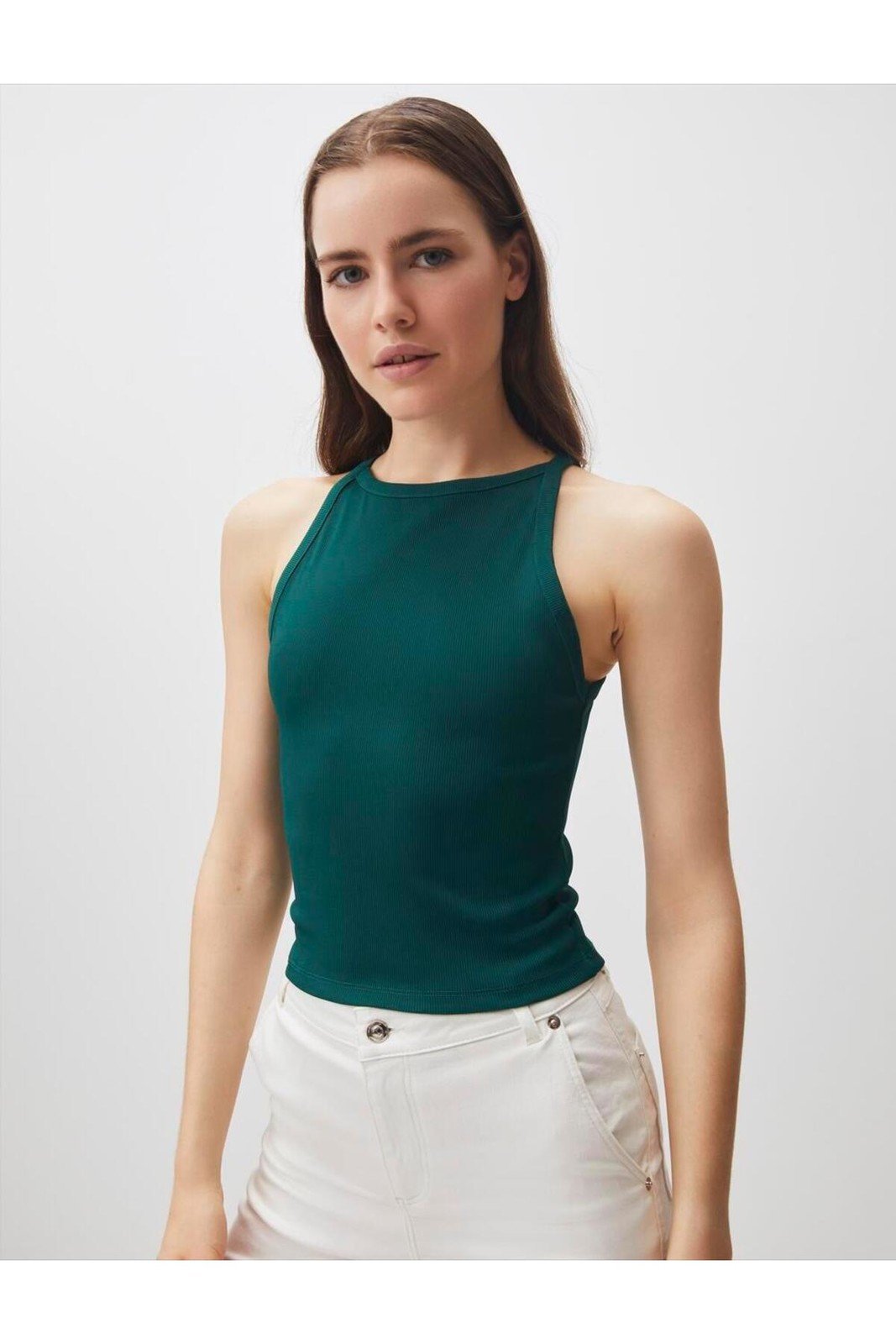 Jimmy Key Green Halter Neck Sleeveless Basic Undershirt