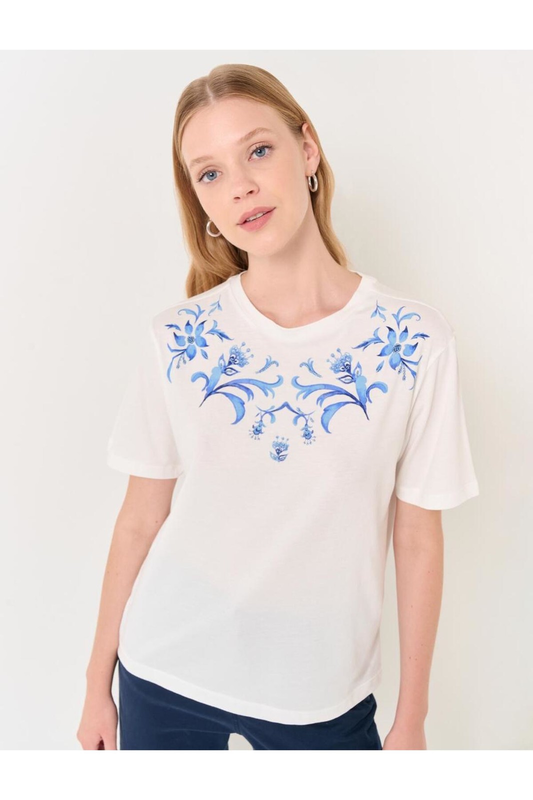 Jimmy Key White Short Sleeve Embroidered Floral Detail T-Shirt