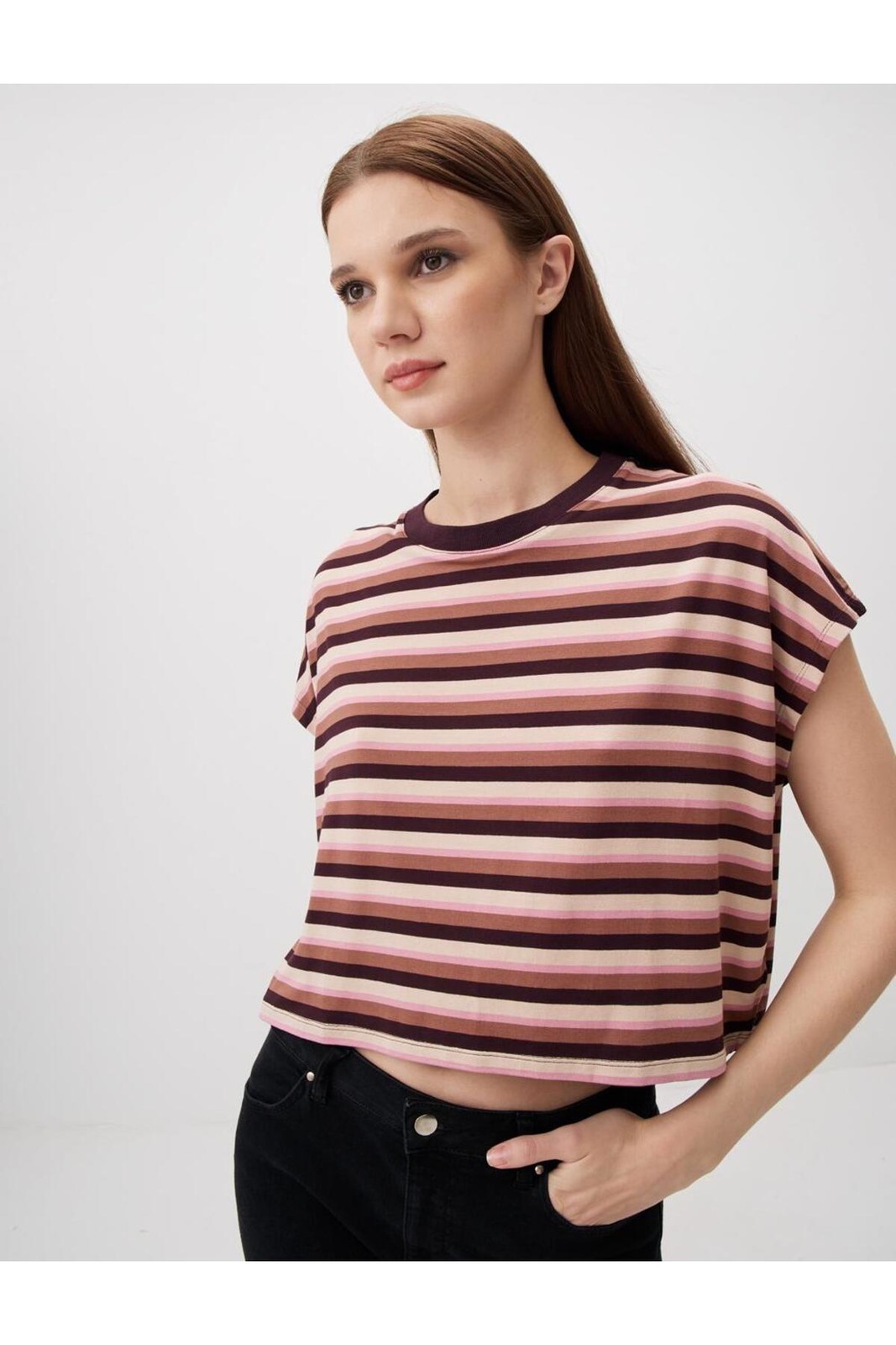Jimmy Key Brown Crew Neck Short Sleeve Striped Knitted T-Shirt