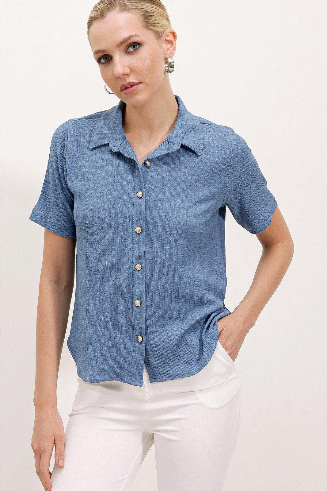 Bigdart Gold Button Knitted Shirt - Indigo