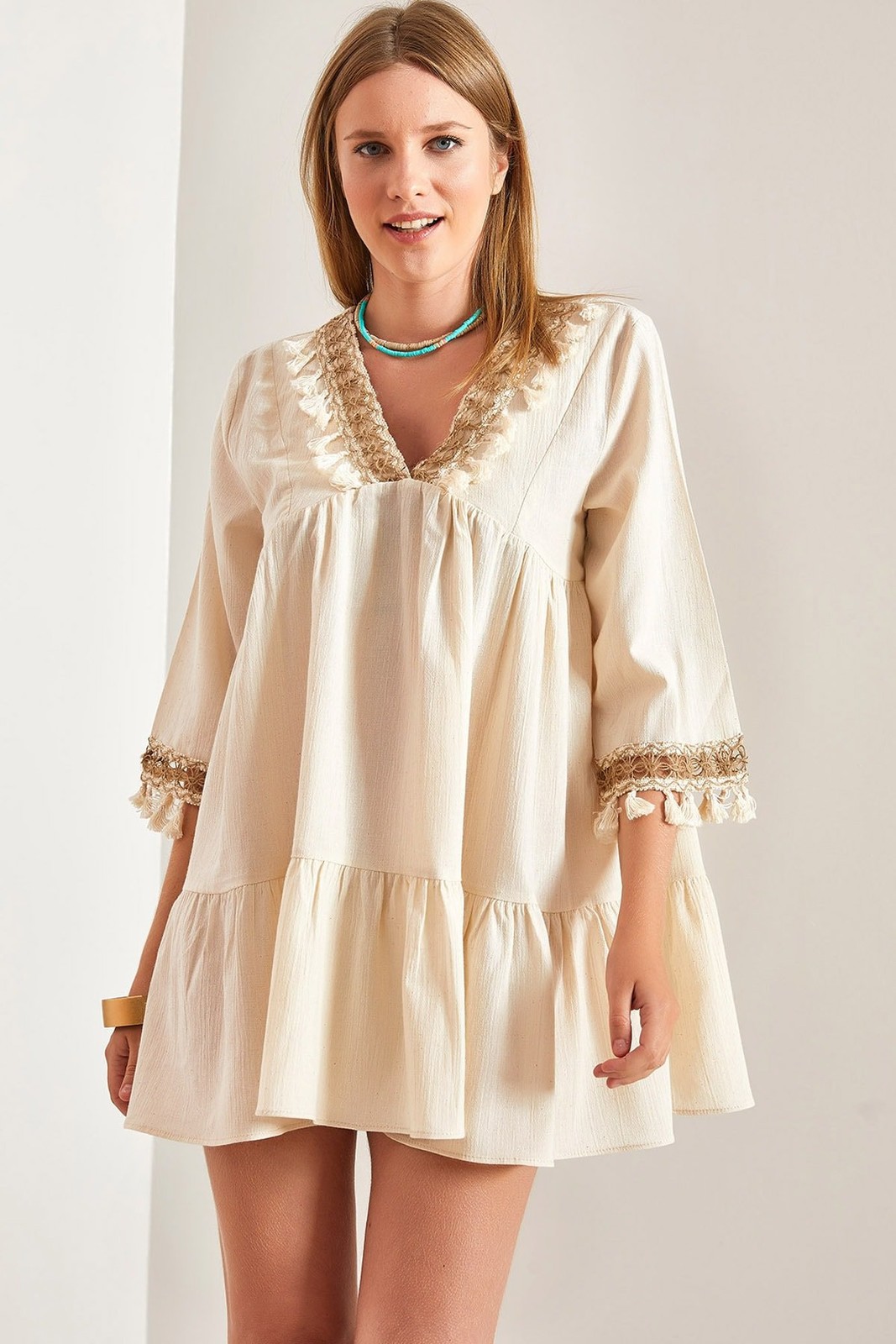 Bianco Lucci Women Tasseled Linen Dress