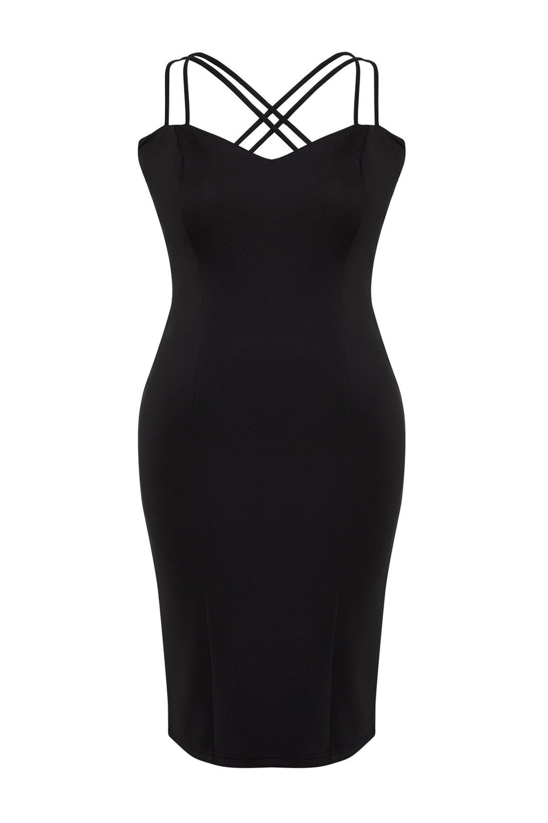 Trendyol Curve Black Heart Collar Strap Knitted Dress
