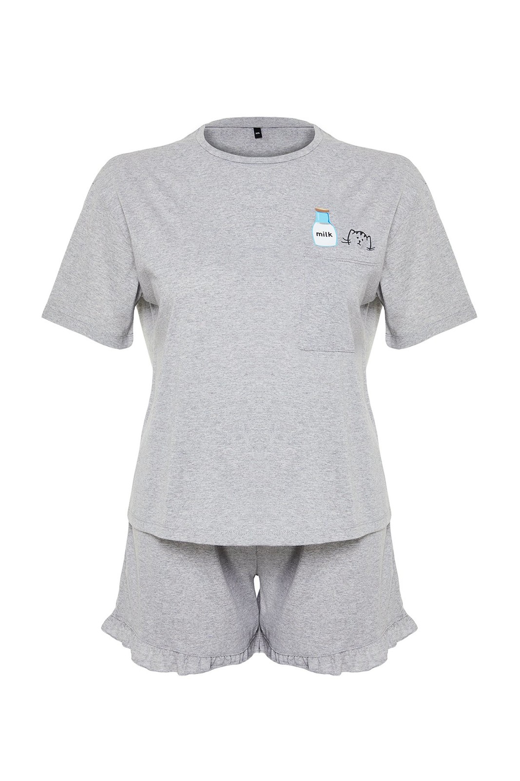 Trendyol Curve Gray Single Jersey Knitted Plus Size Pajamas Set