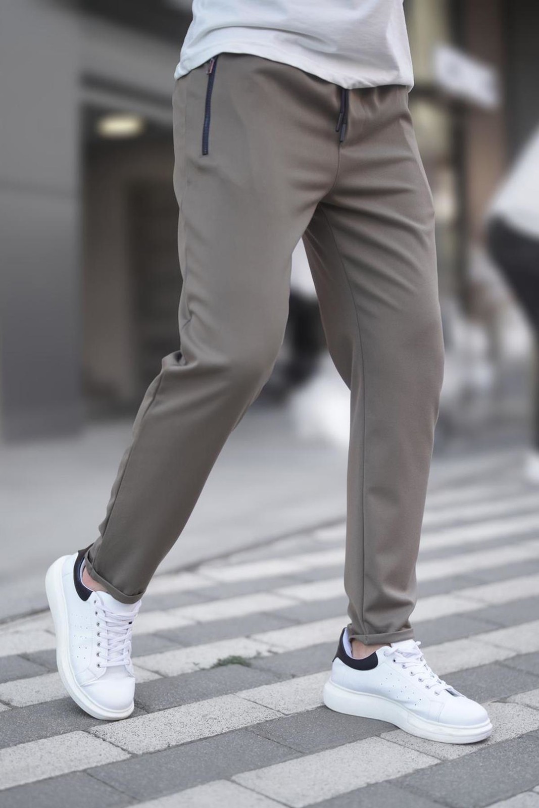 Madmext Sand Color Zipper Detailed Men's Trousers 6520
