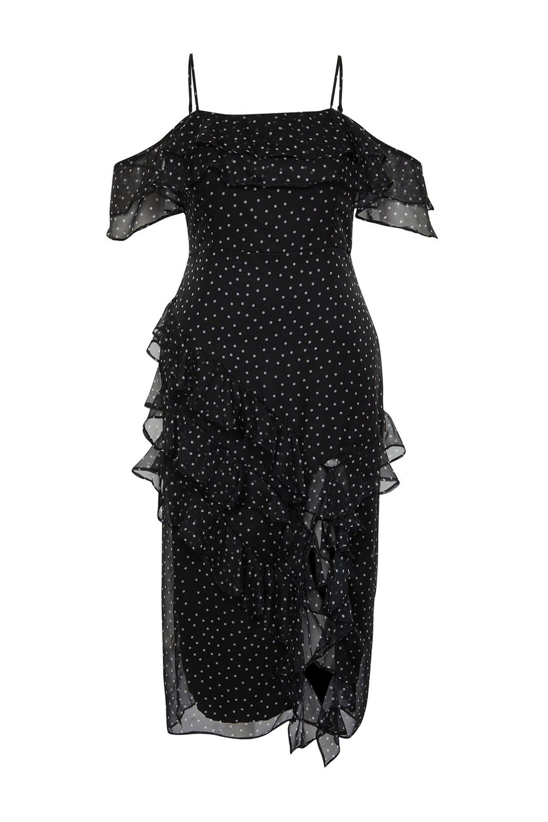 Trendyol Curve Black Polka Dot Maxi Woven Dress