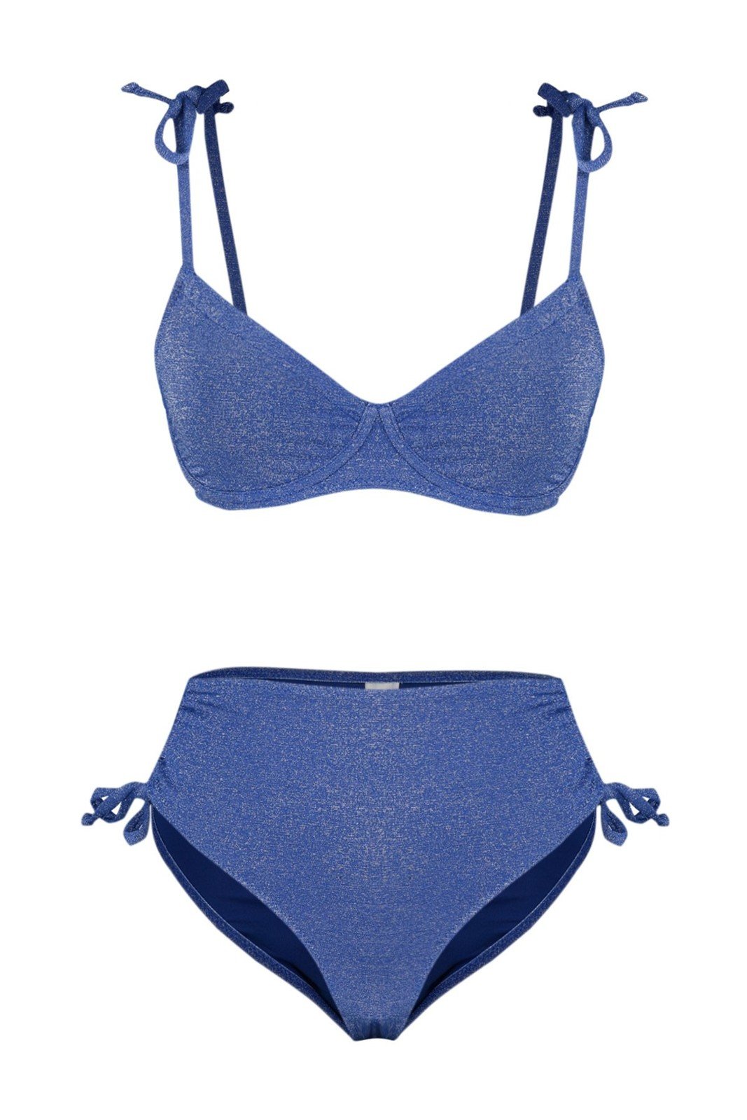 Trendyol Navy Blue Plain Balconette High Waist Bikini Set
